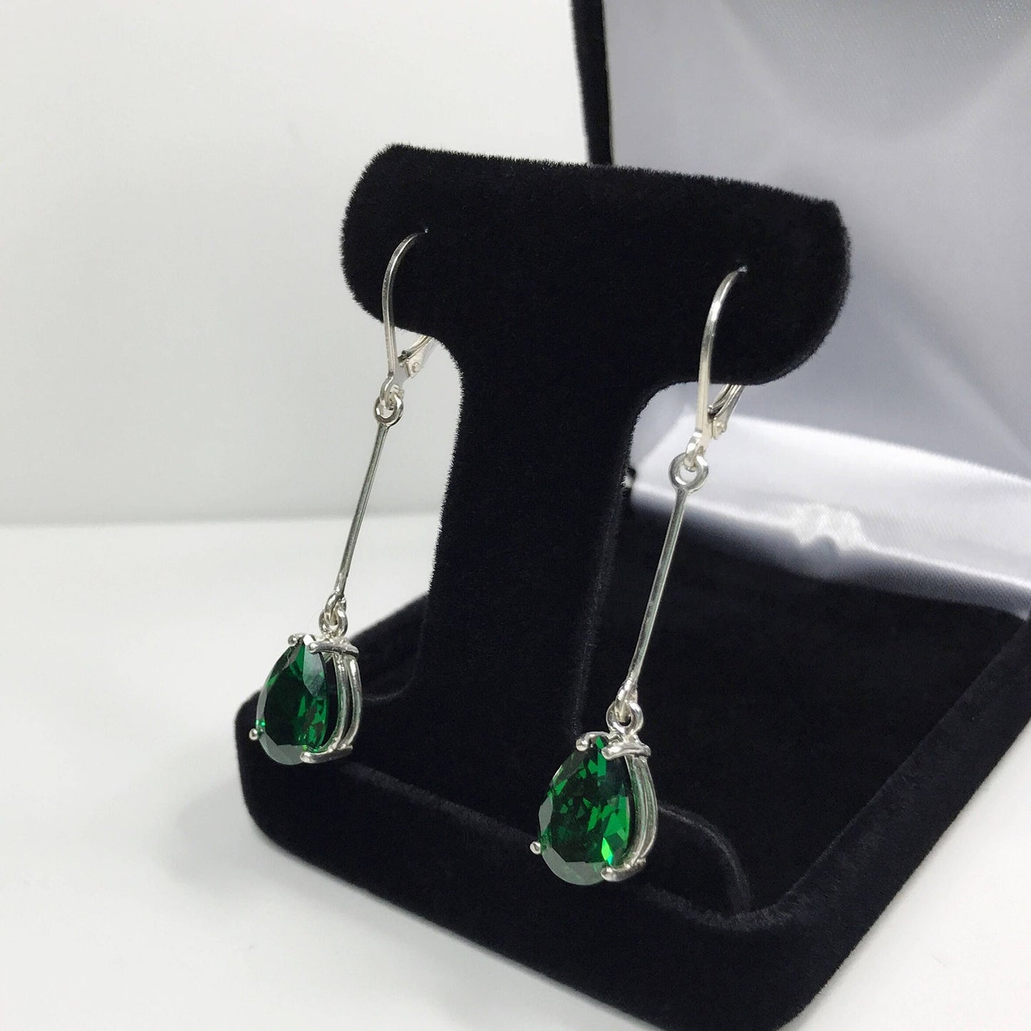 Beautiful 7ctw Pear Cut Emerald Earrings