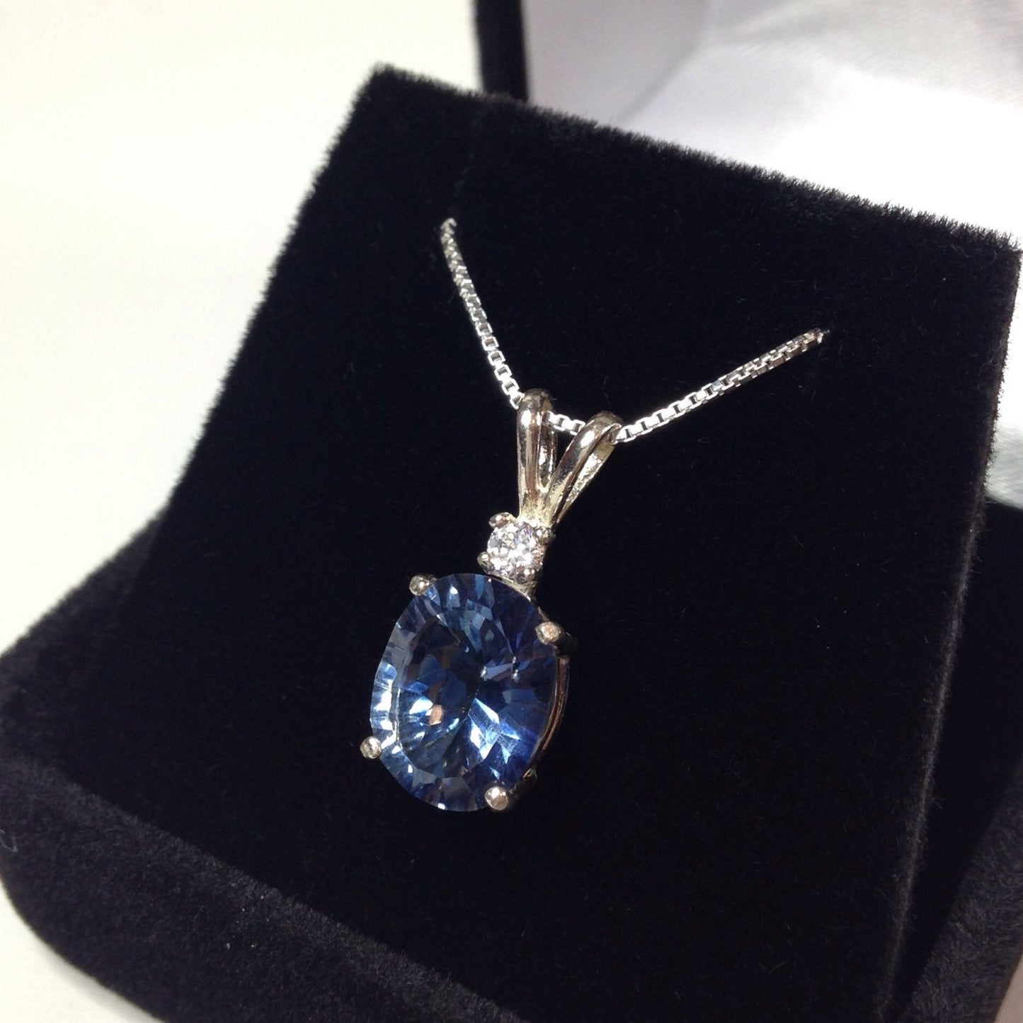 Beautiful 5ct Oval Cut Iolite Quartz Necklace White Sapphire Accent Blue Iolite Necklace