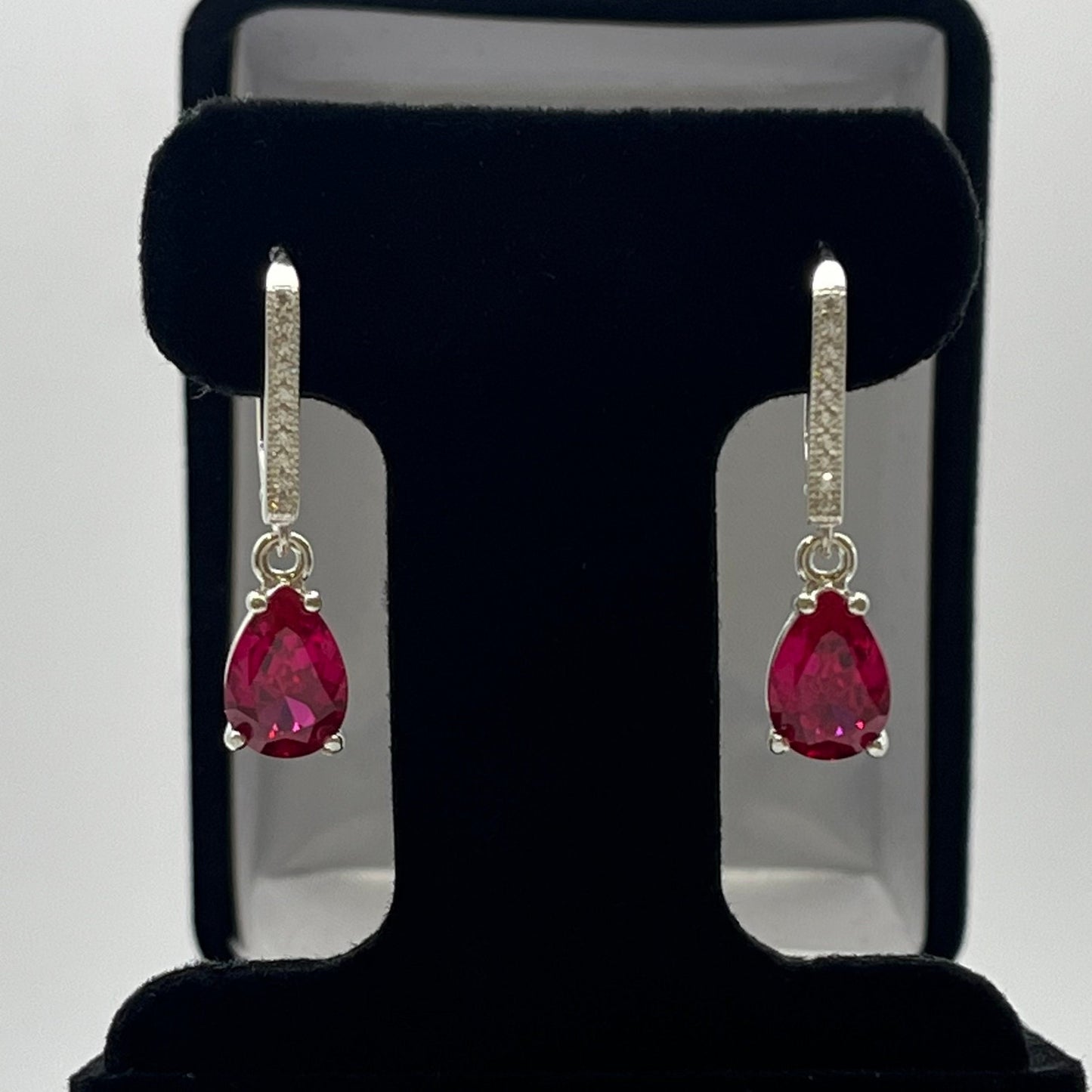 Beautiful 5ctw Pear Cut Ruby Earrings in Sterling Silver Teardrop Ruby Earrings