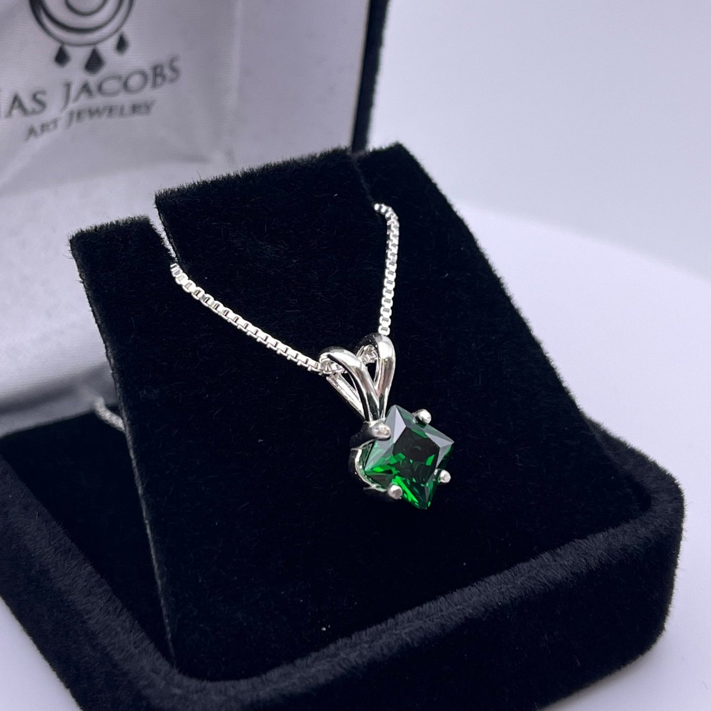 Beautiful 1ct Princess Cut Emerald Necklace in Sterling Silver Necklace Trending Jewelry Gift May Birthstone Day