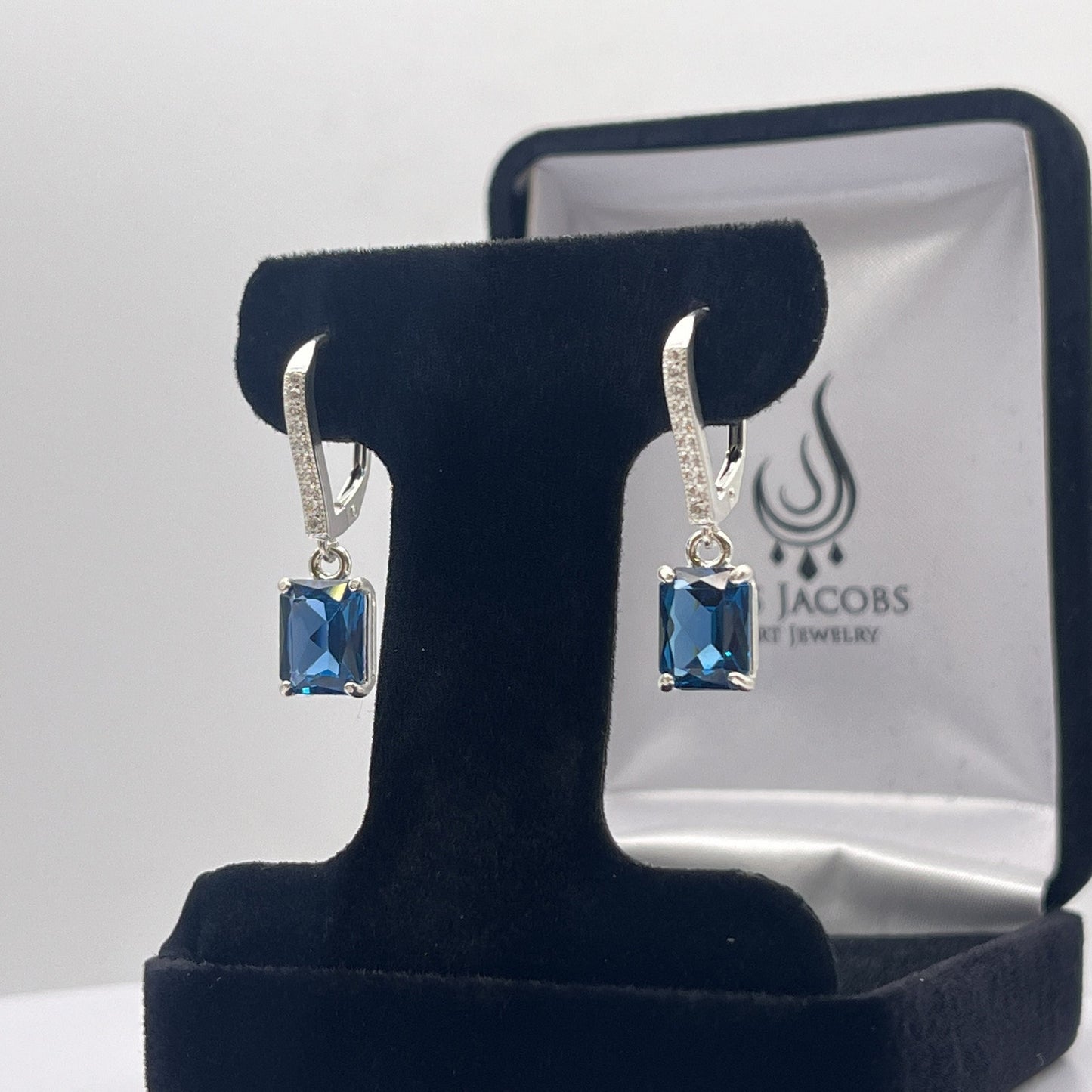 BEAUTIFUL 6ctw Emerald Cut London Blue Spinel Earrings in Sterling Silver