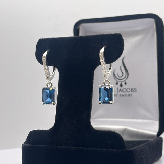 BEAUTIFUL 6ctw Emerald Cut London Blue Spinel Earrings in Sterling Silver