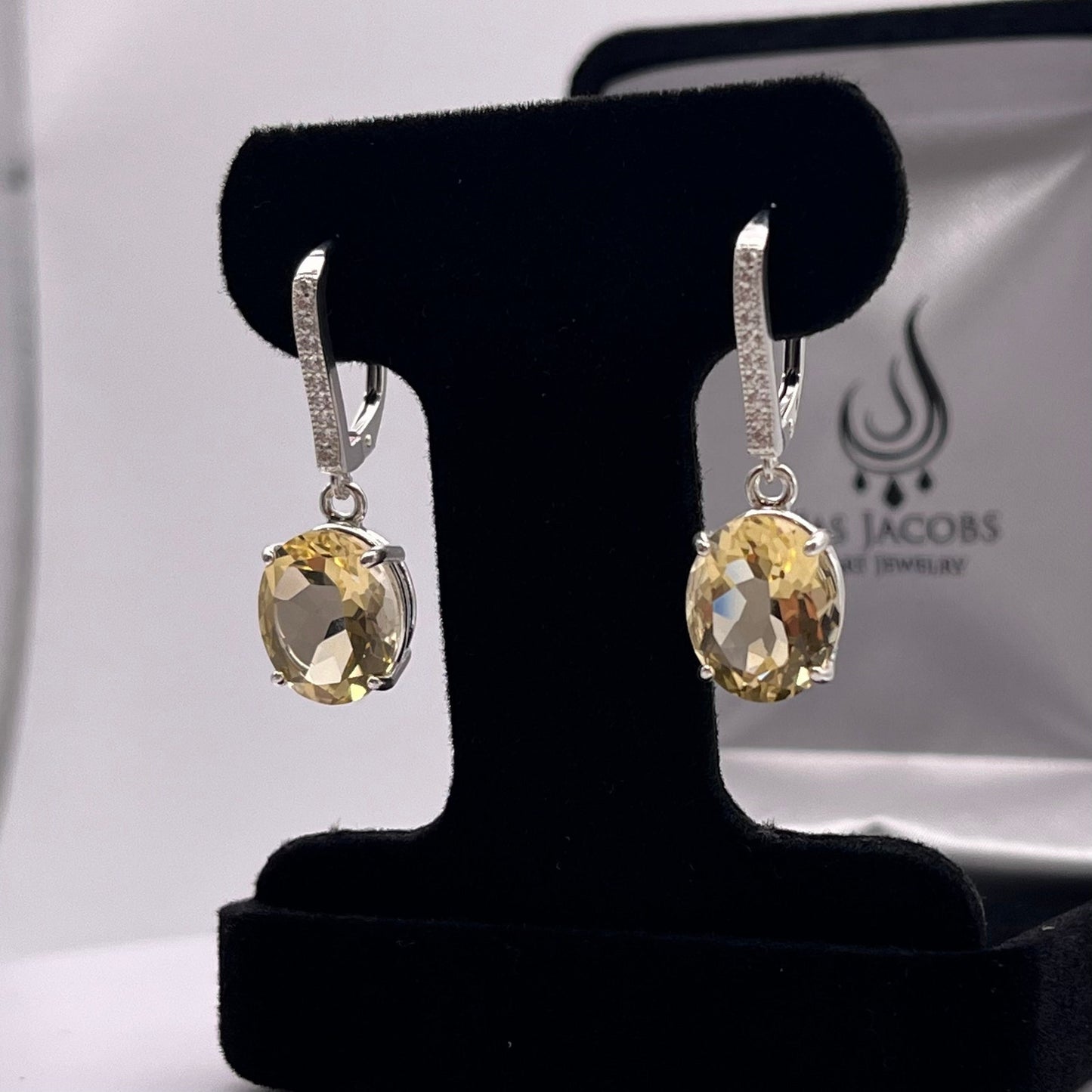 Beautiful 8ct Oval Cut Golden Citrine & White Sapphire Earrings Citrine Earrings