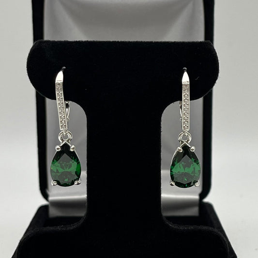 Beautiful 7ctw Pear Cut Emerald Earrings in Sterling Silver