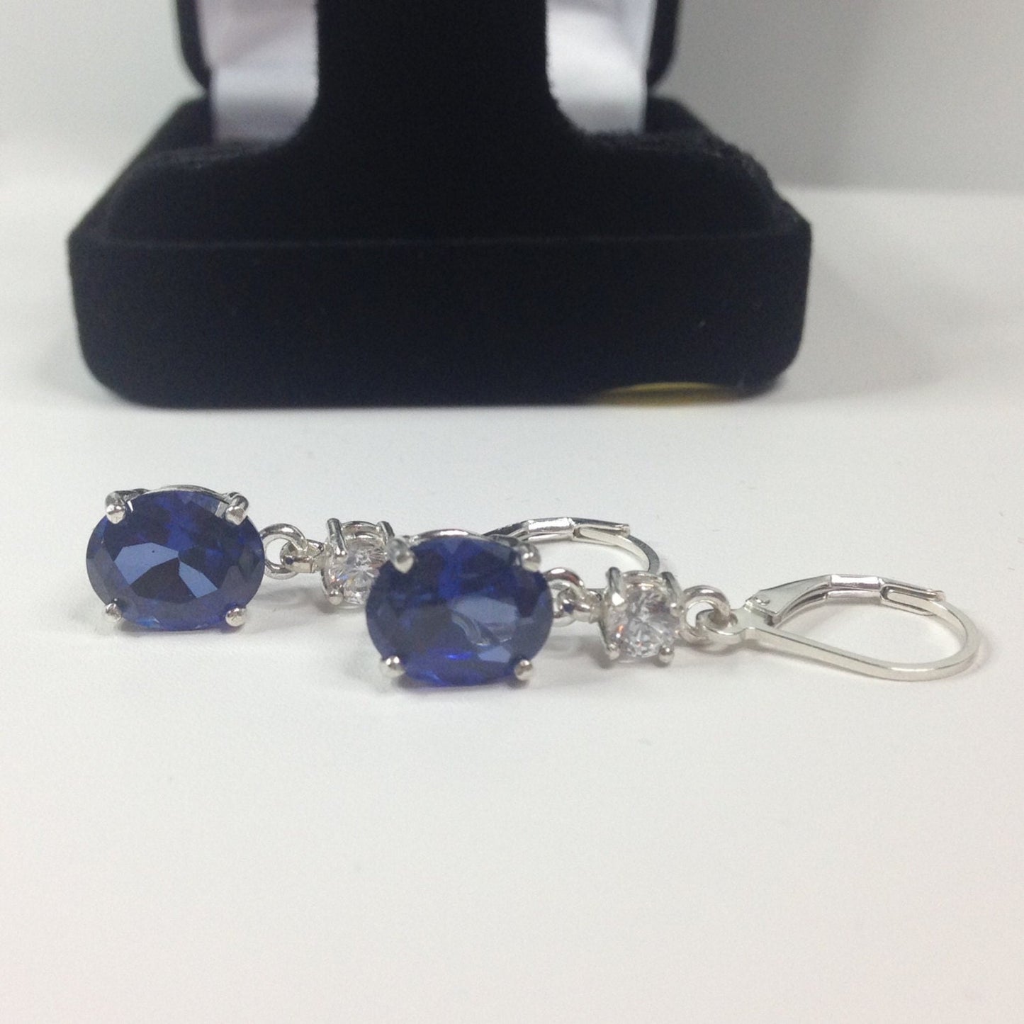 Beautiful 6ct Blue and White Sapphire Earrings in Sterling Silver