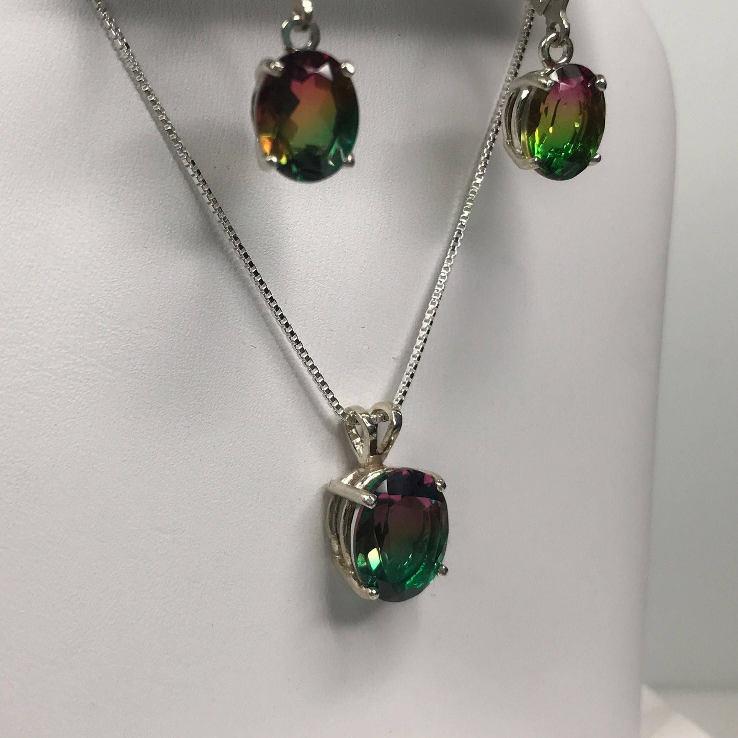 Beautiful Watermelon Tourmaline Quartz Necklace & Earrings Set