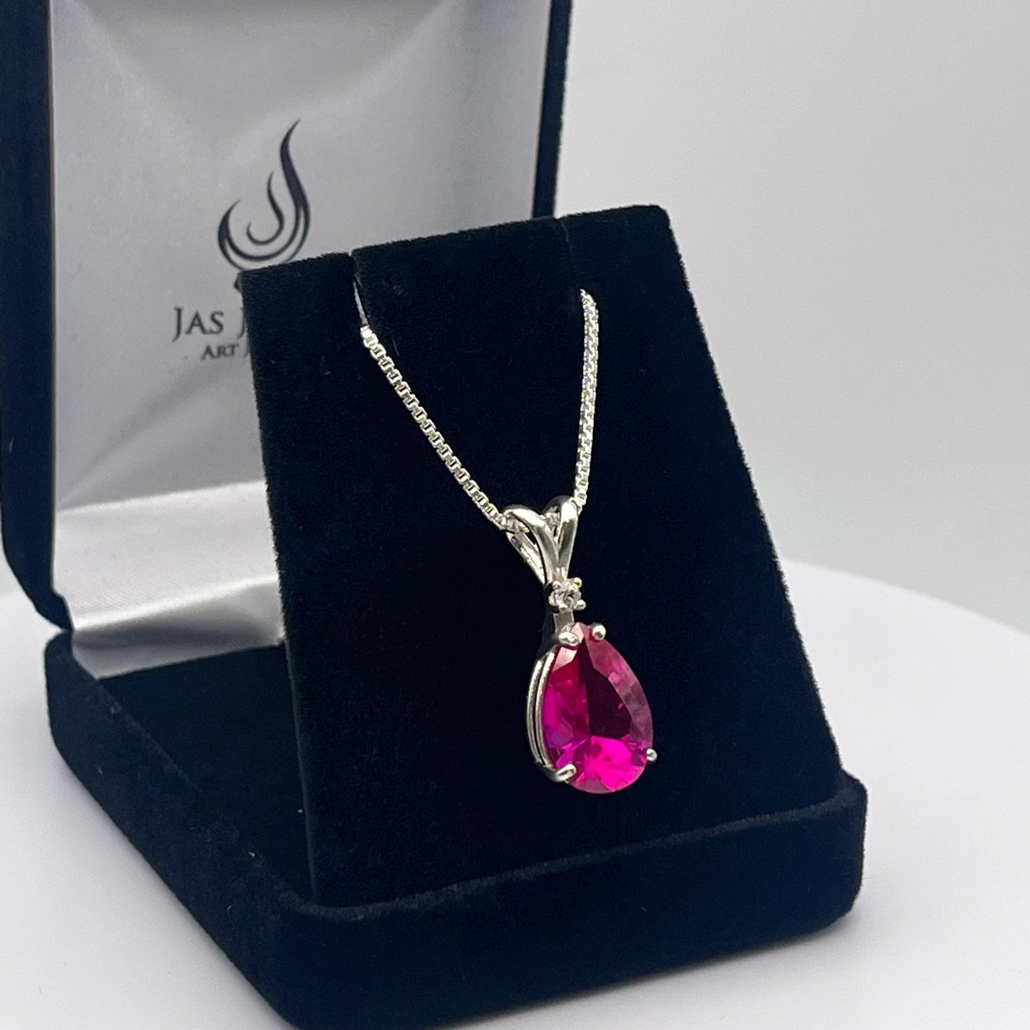 Beautiful 6.5ct Pink Sapphire Necklace White Sapphire Accent Pendant 16” 18” Sterling Silver Bridal Jewelry Gift Teardrop
