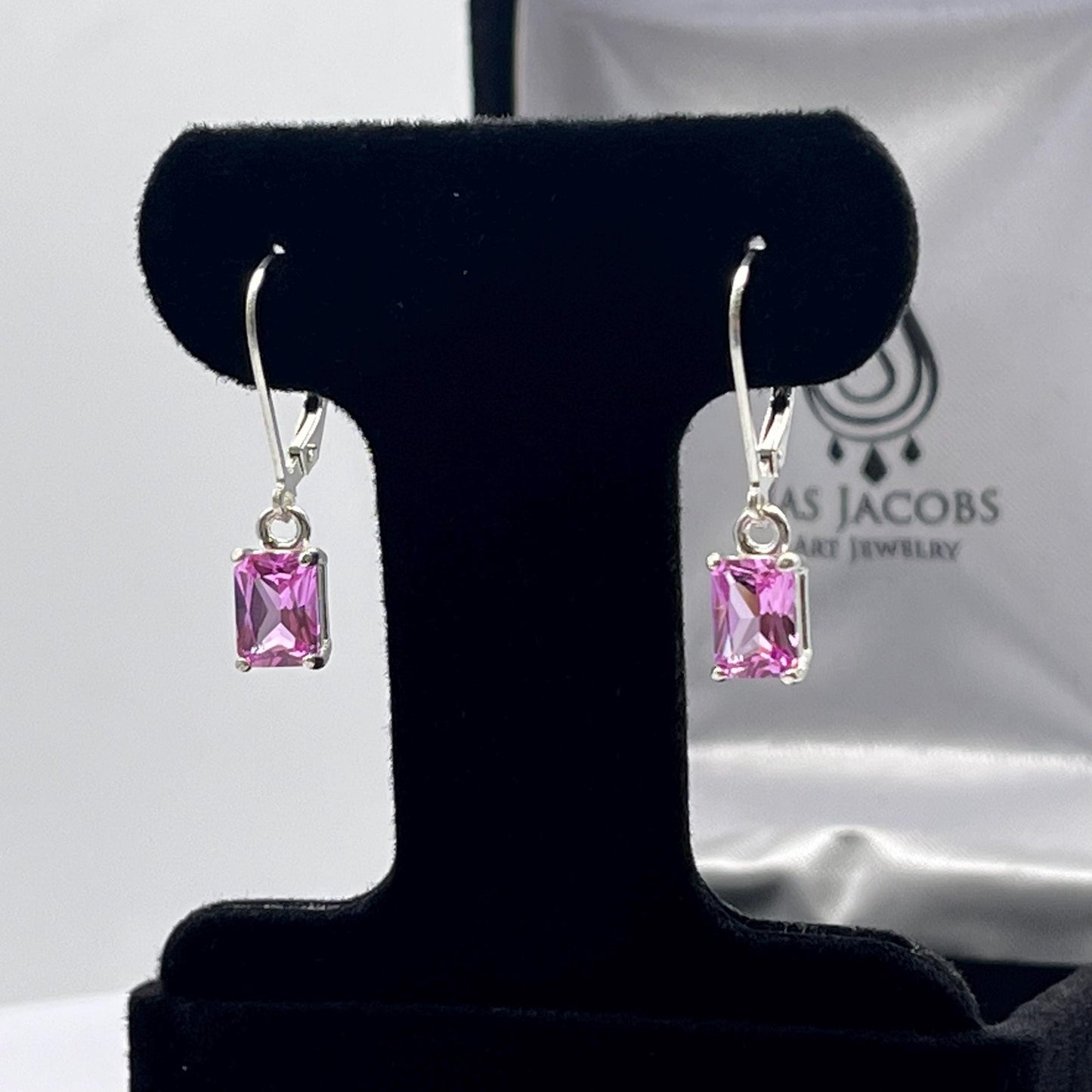 BEAUTIFUL 2ctw Emerald Cut Pink Sapphire Sterling Silver Drop Dangle Earrings Lever Jewelry Trend Jewelry and Gemstones Pink Gemstone Gift