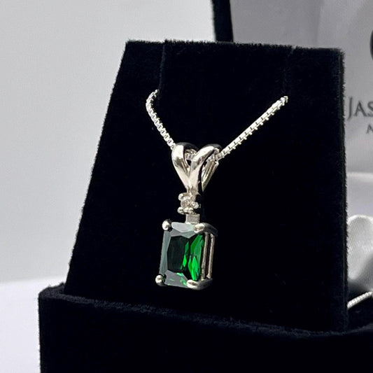 Beautiful 1.5ct Emerald & White Sapphire Sterling Silver Pendant Necklace Jewelry Gifts Trending Jewelry Green Emerald Cut Emerald Necklace