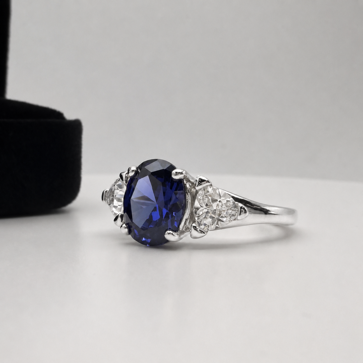 4ctw Oval Cut Tanzanite & White Sapphire Art Deco Ring