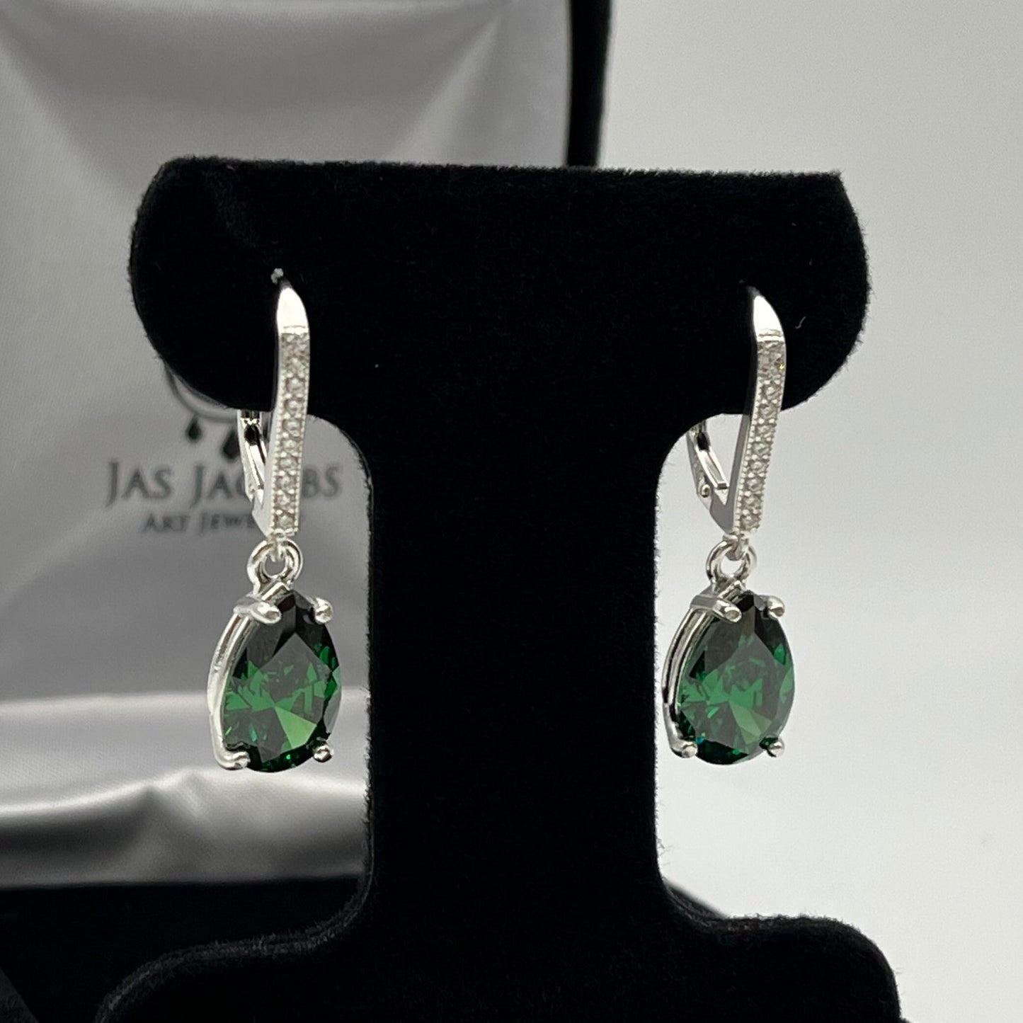 Beautiful 7ctw Pear Cut Emerald Earrings in Sterling Silver