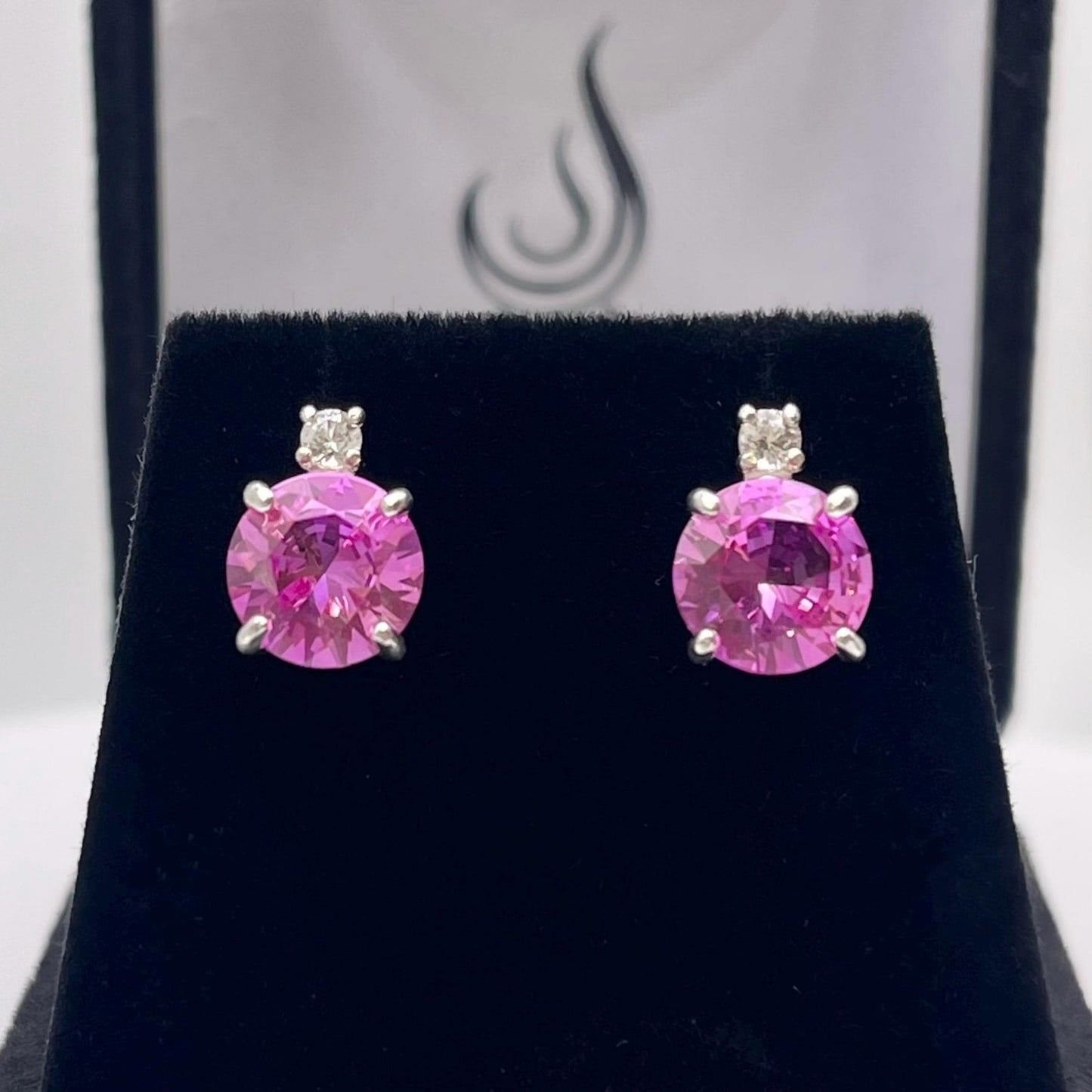4ctw Brilliant Cut Pink Sapphire Earrings Stud with accents Jewelry Gift September Birthstone