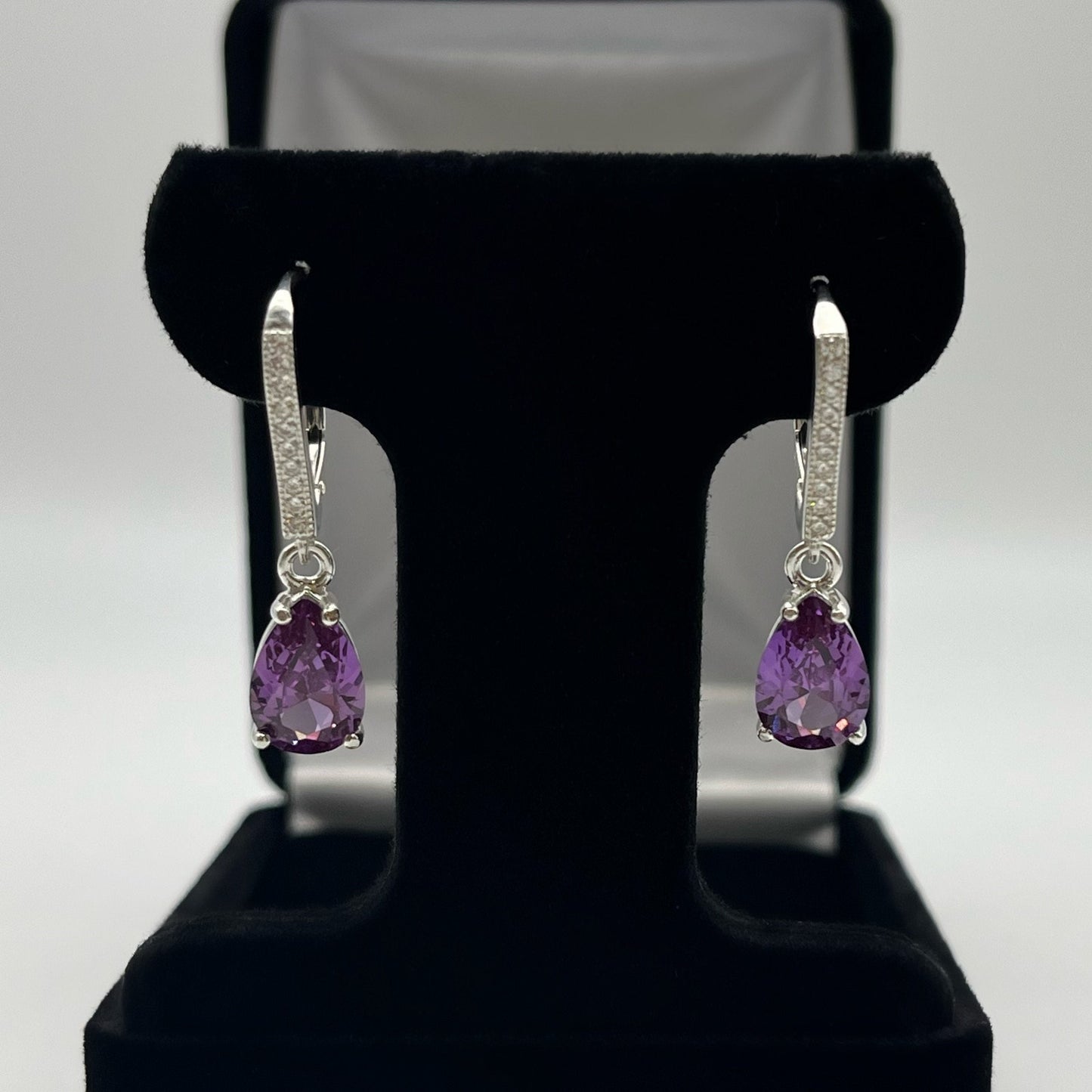 GORGEOUS 6ctw Alexandrite Earrings White Sapphire Sterling Silver Pear Cut Drop Dangle Earrings Trending Jewelry Gift