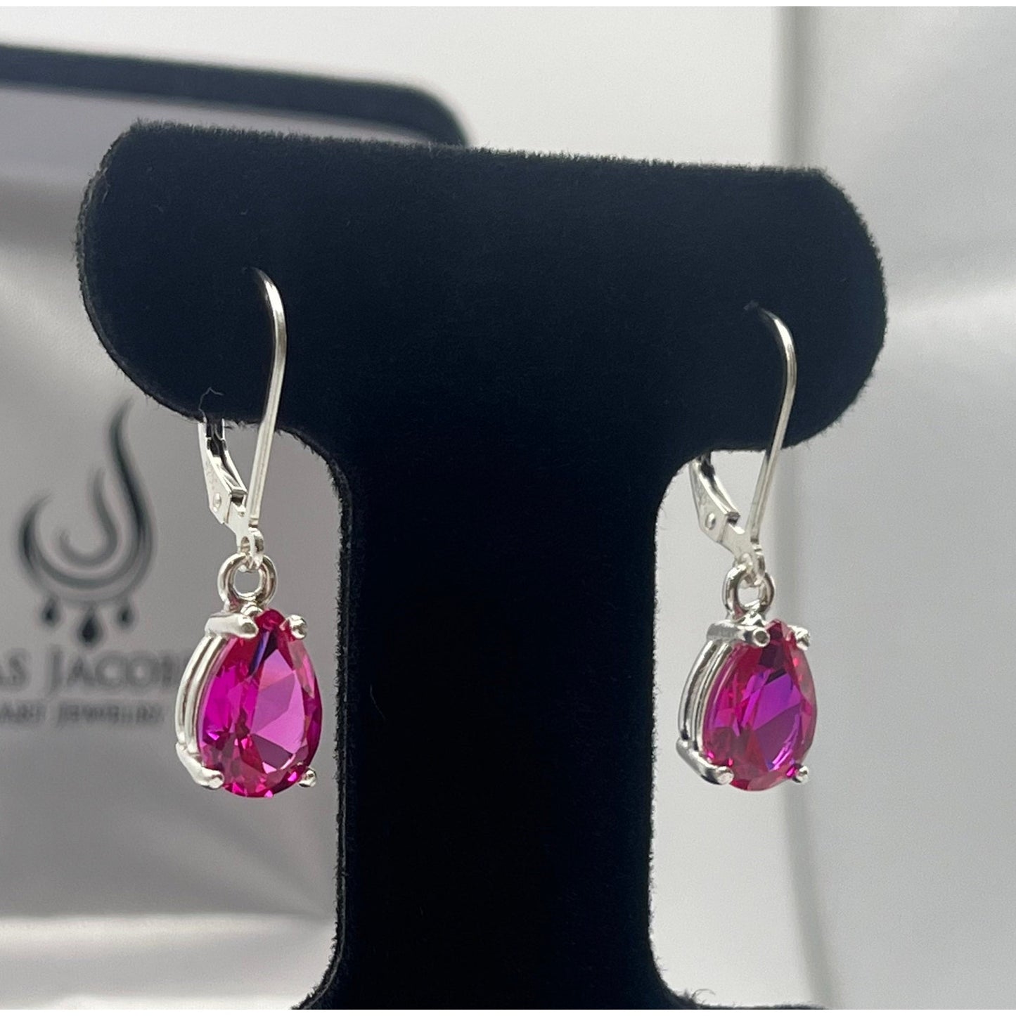 5ctw Pear Cut Bright Pink Sapphire Earrings