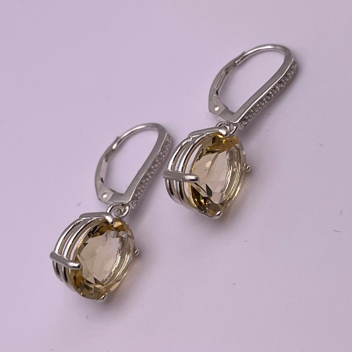 Beautiful 8ct Oval Cut Golden Citrine & White Sapphire Earrings Citrine Earrings