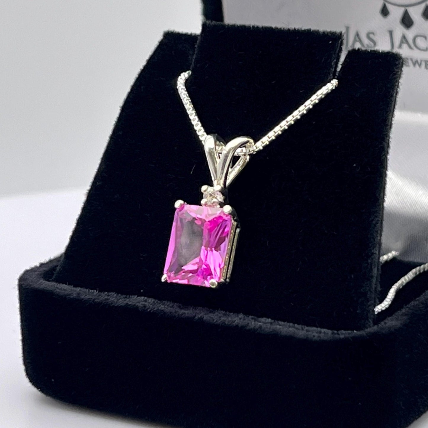 Beautiful 2.5ct Emerald Cut Pink Sapphire Necklace Trending Jewelry Gift Holiday