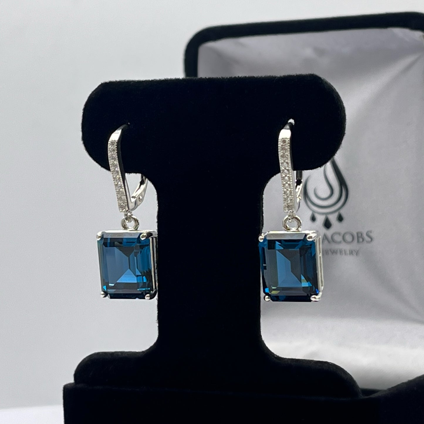 BEAUTIFUL 14ctw Emerald Cut London Blue Spinel Earrings Topaz in Sterling Silver