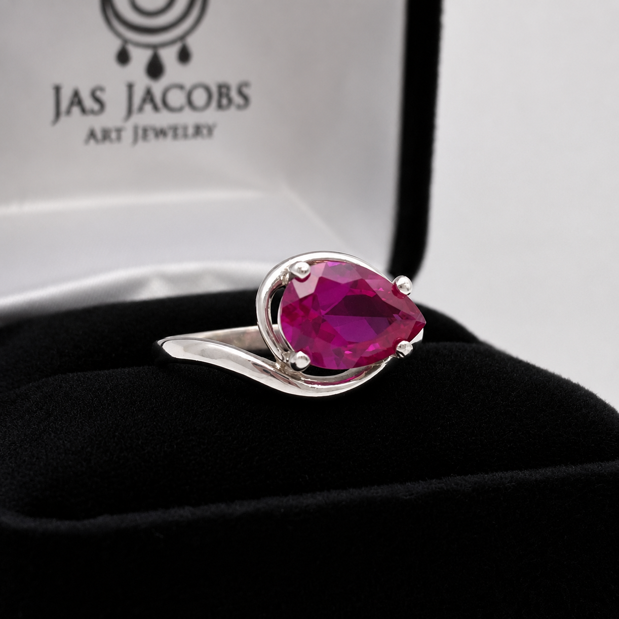 2.5 CT Pear Cut Pink Sapphire Ring | Side Set Solitaire Ring | Sterling Silver & 10K or 14K Gold