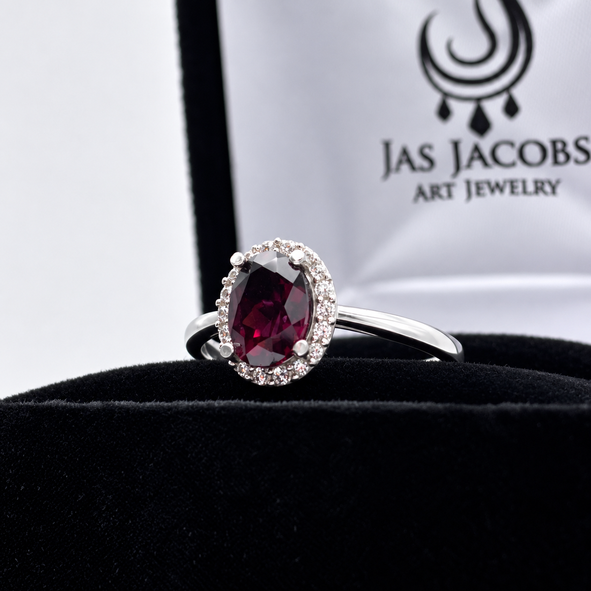 1.65ct Oval Rhodolite Garnet Halo Ring
