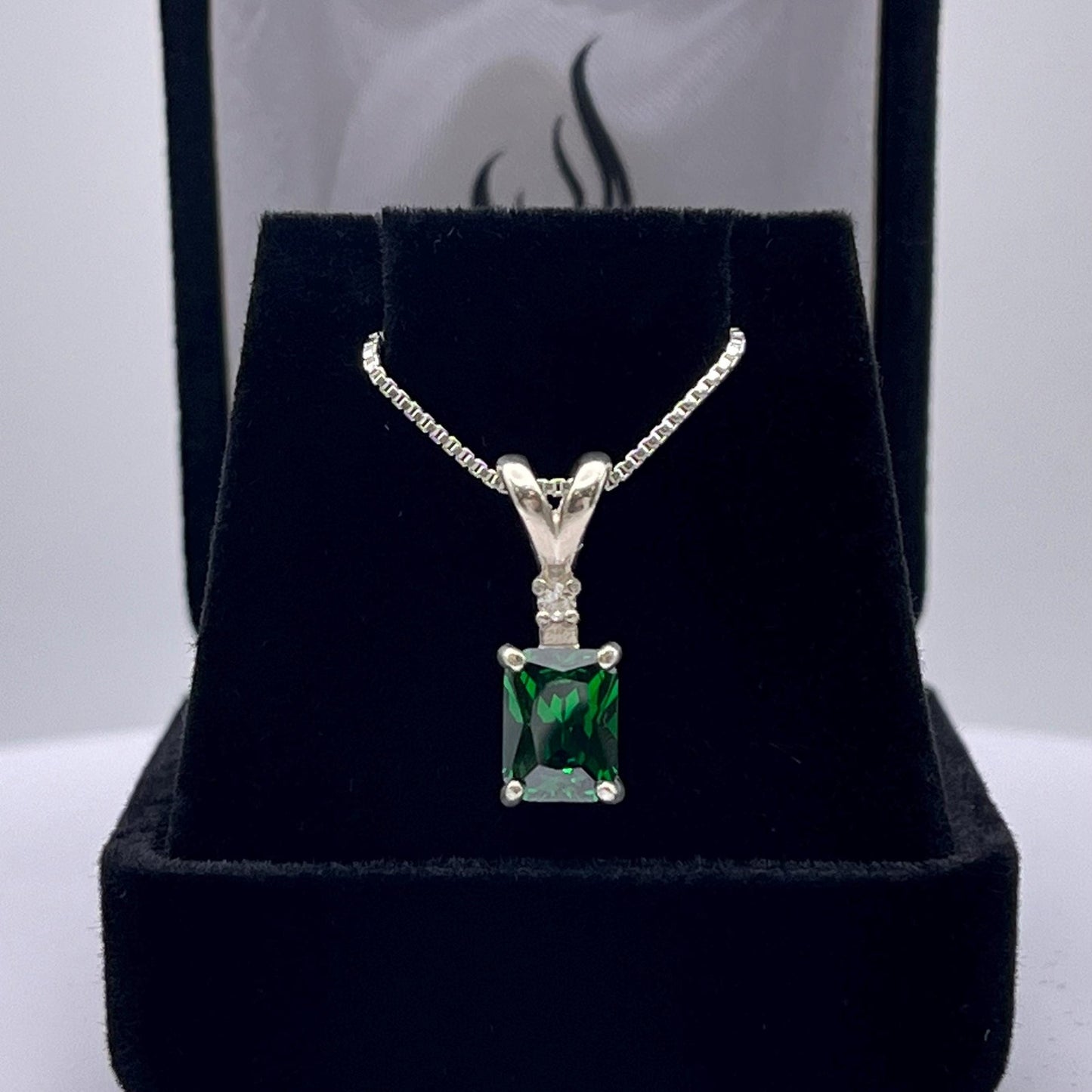 Beautiful 1.5ct Emerald & White Sapphire Sterling Silver Pendant Necklace Jewelry Gifts Trending Jewelry Green Emerald Cut Emerald Necklace