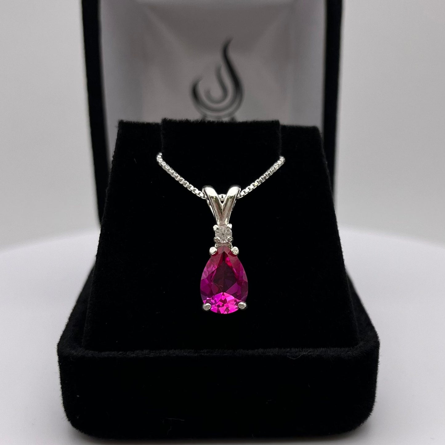 Beautiful 2.5ct Pink Sapphire Necklace White Sapphire Accent Pendant 16” 18” Sterling Silver Bridal Jewelry Gift Teardrop