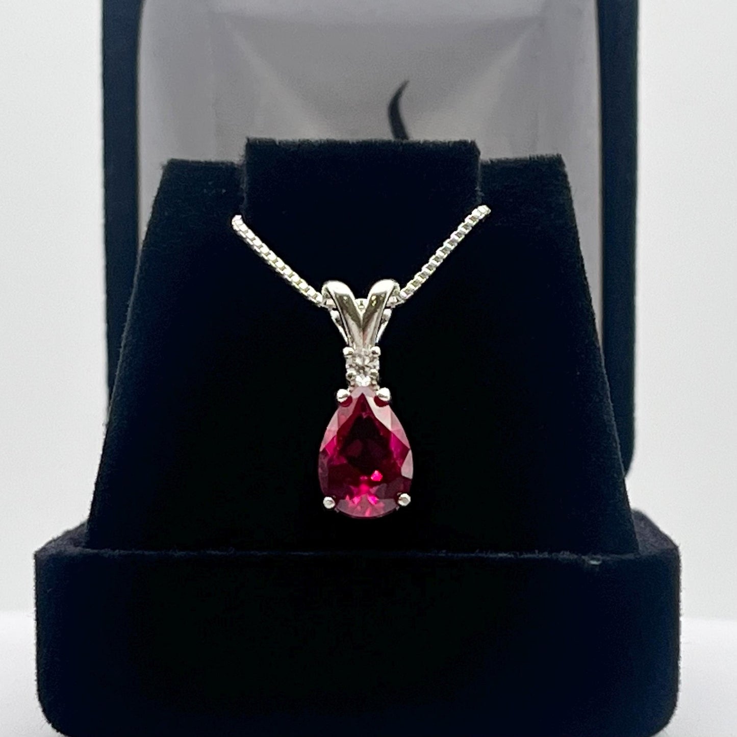 Beautiful 2.5ct Pear Cut Ruby Necklace with White Sapphire Accent