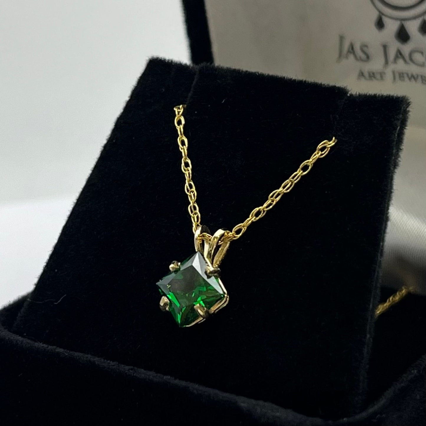 Beautiful 14k Gold 1ct Princess Cut Emerald Necklace Trending Jewelry Gift May Birthstone s Day