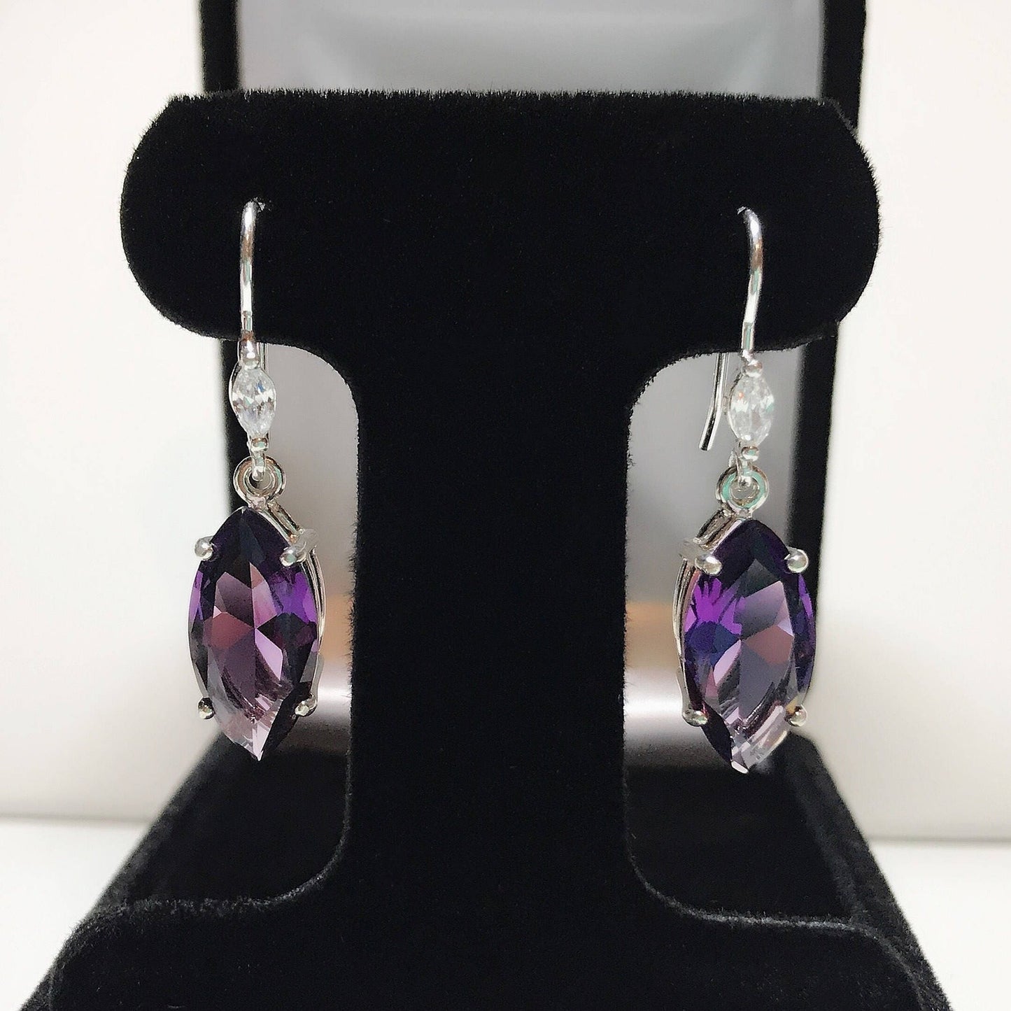 Beautiful 6.7ctw Marquise Cut Amethyst Earrings with White Sapphire Accents