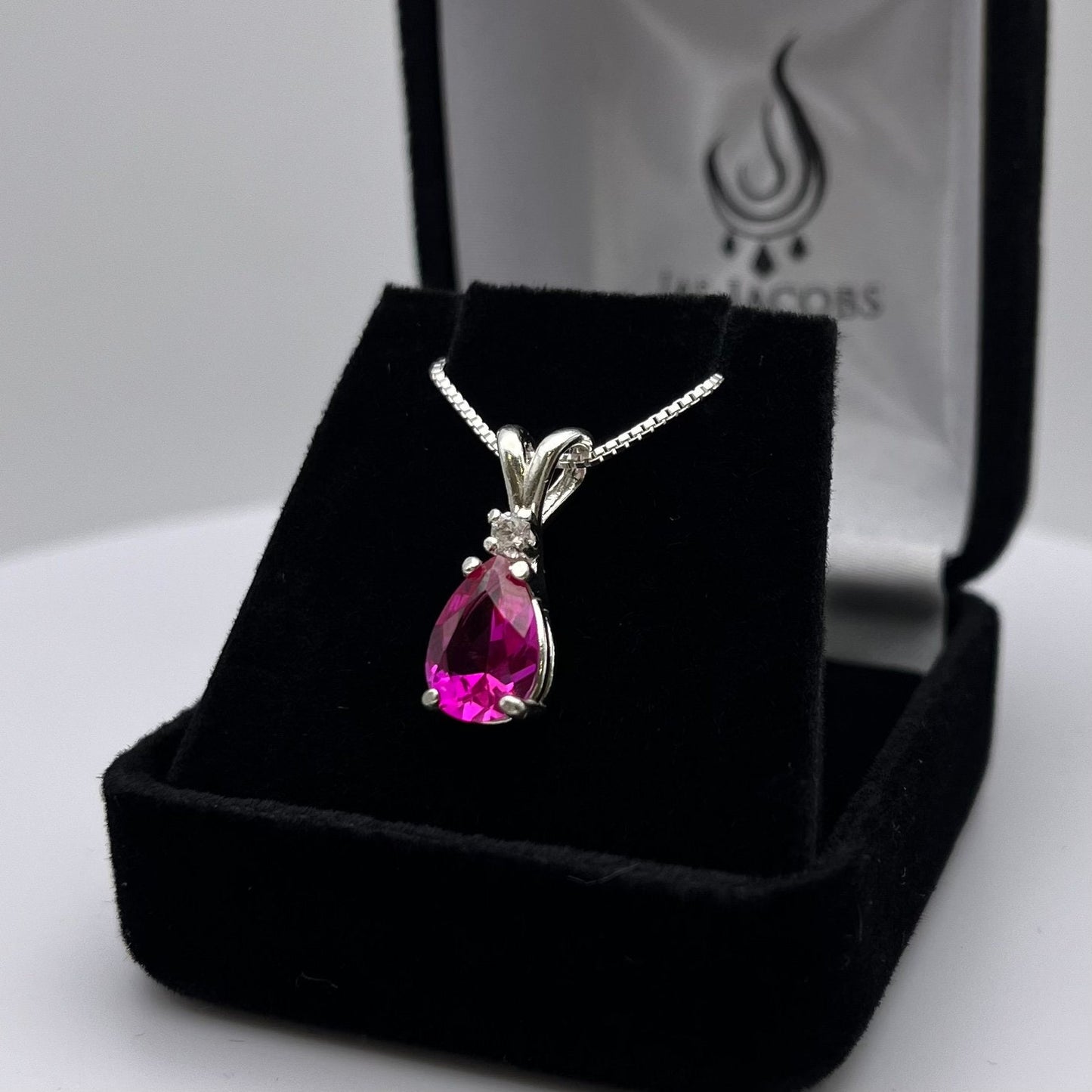 Beautiful 2.5ct Pink Sapphire Necklace White Sapphire Accent Pendant 16” 18” Sterling Silver Bridal Jewelry Gift Teardrop