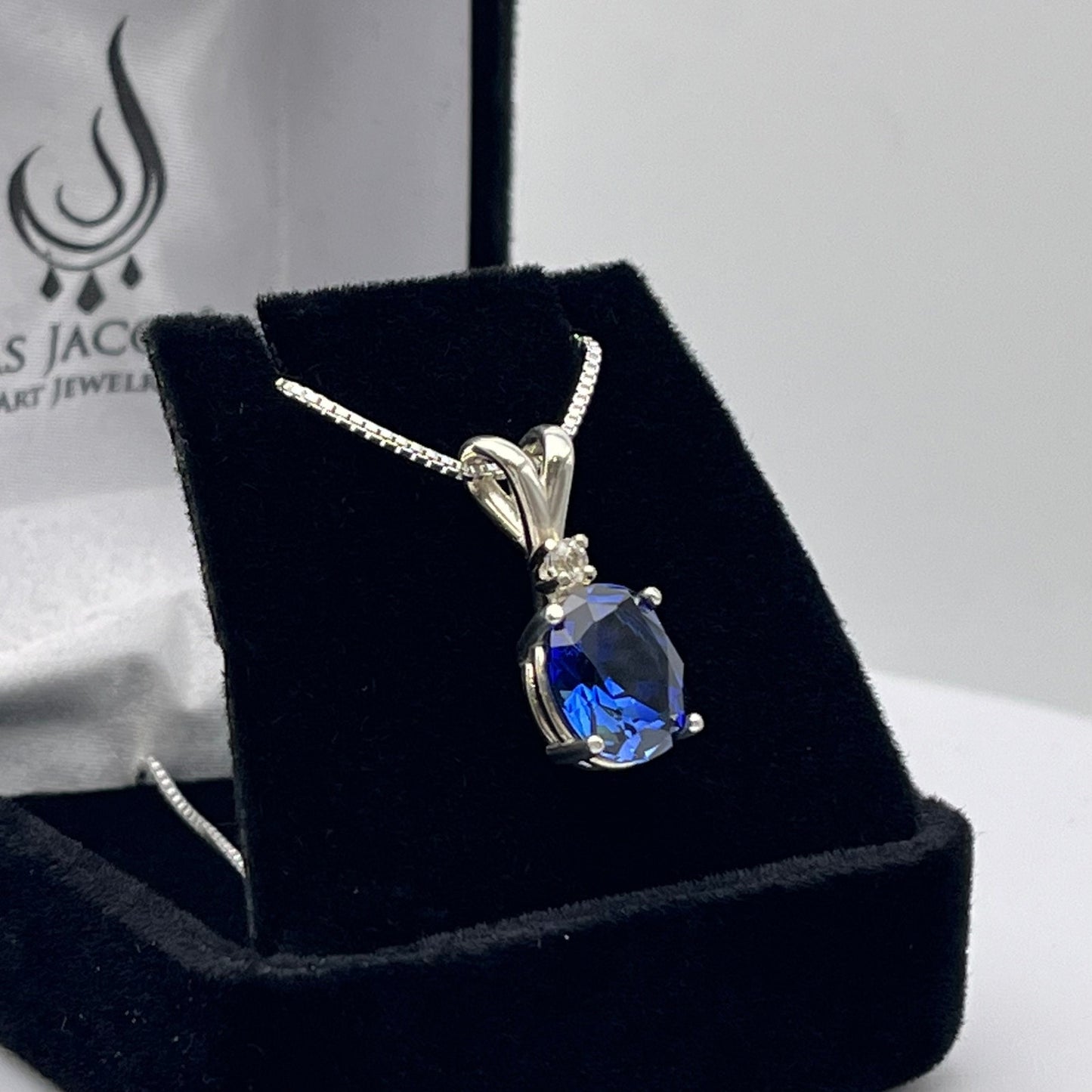 Gorgeous 3ct Blue & White Sapphire Sterling Silver Pendant Necklace Sapphire Septmeber Gift Trending Jewelry 14kt Gold 18"
