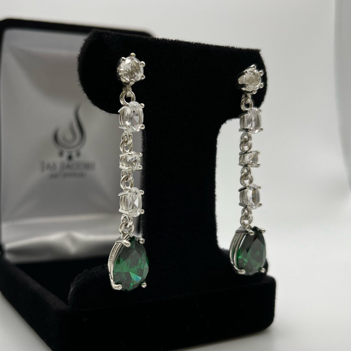 Gorgeous 11ctw Pear Cut Emerald Earrings White Sapphire Earrings Sterling Silver