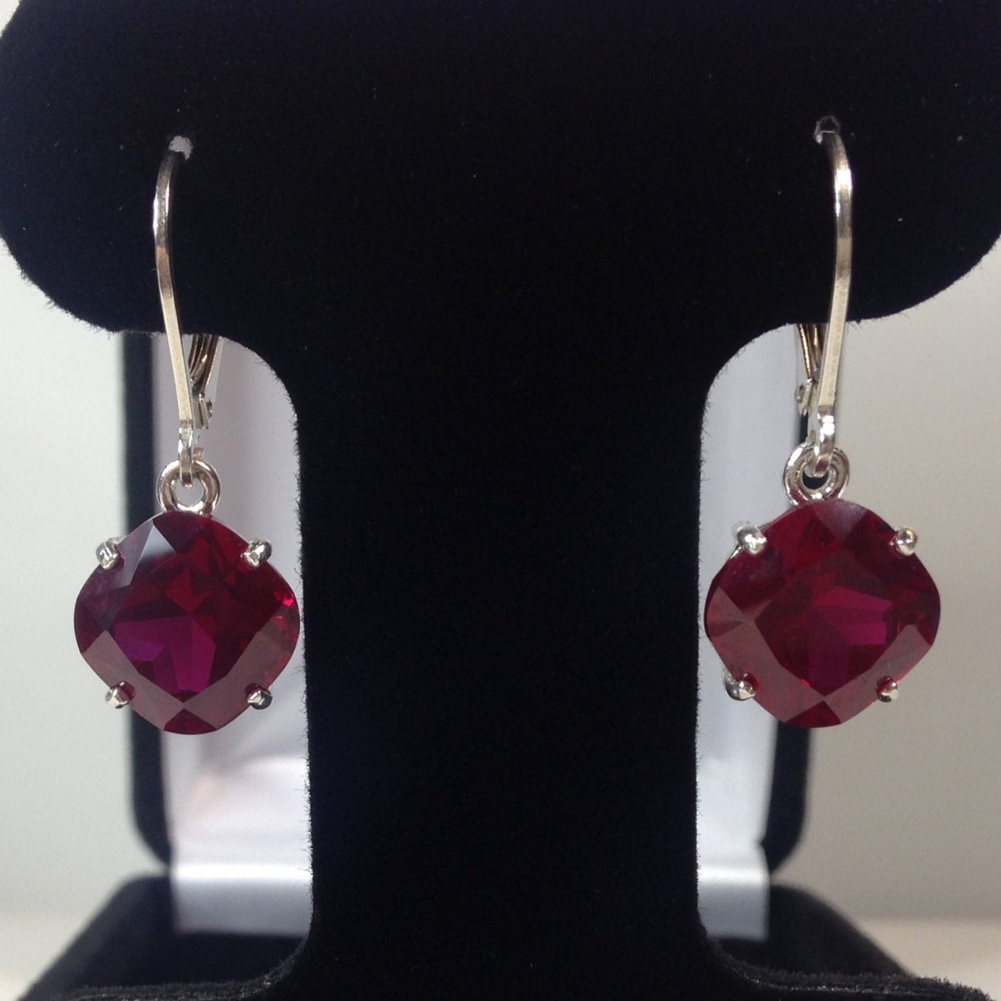Beautiful 10ctw Cushion Cut Ruby Earrings in Sterling Silver