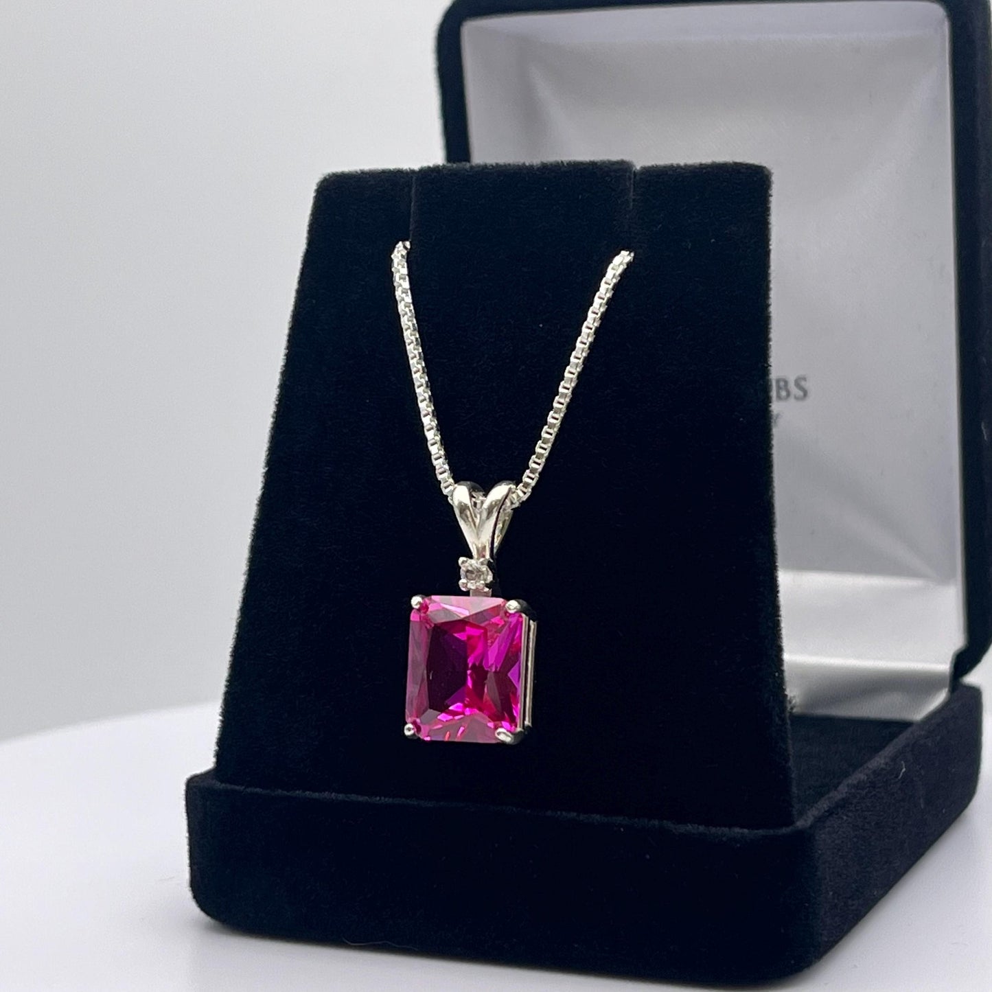 Beautiful 6ct Emerald Cut Bright Pink Sapphire Necklace