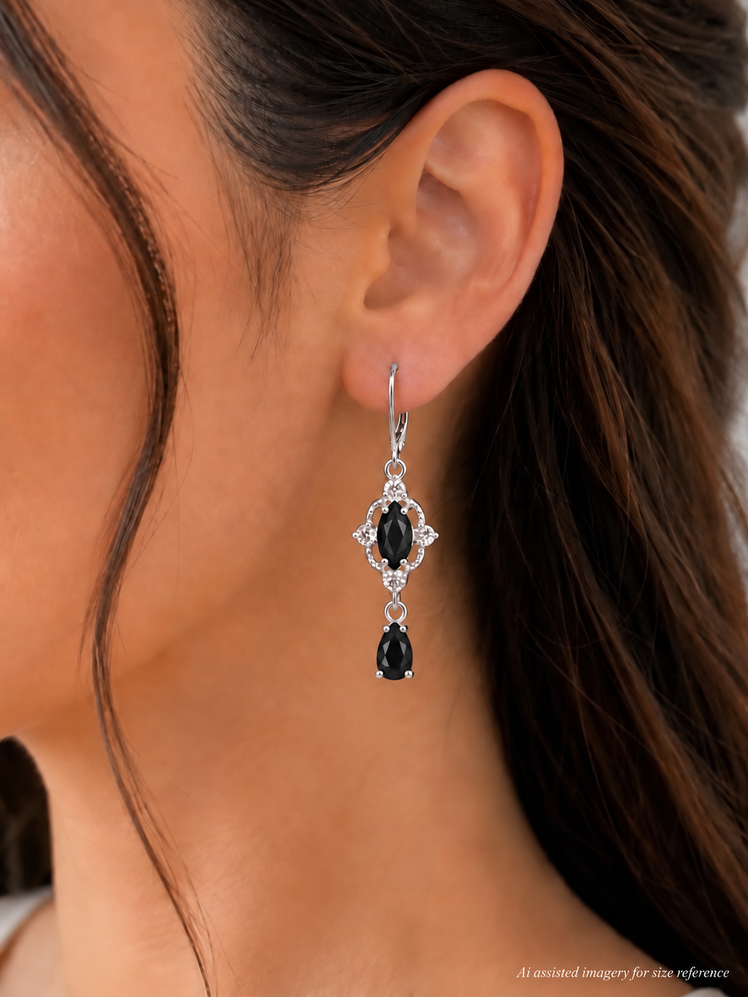 Marquise Black Onyx & White Sapphire Dangle Earrings