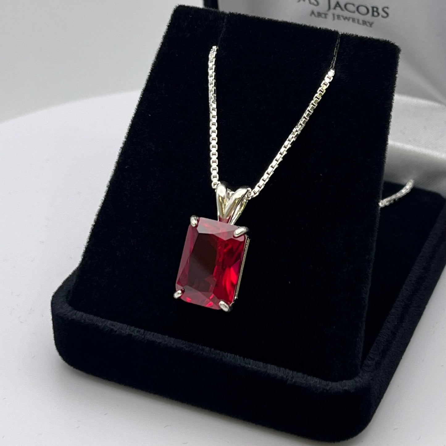 Beautiful 8ct Emerald Cut Ruby Necklace Jewelry Gift July Birthstone