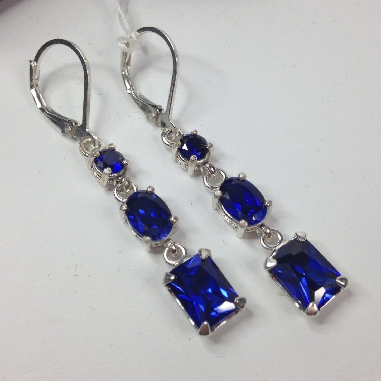Gorgeous Multi Cut Sapphire Earrings in Sterling Silver