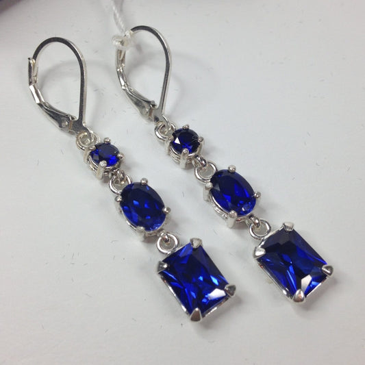 Gorgeous Multi Cut Sapphire Earrings in Sterling Silver