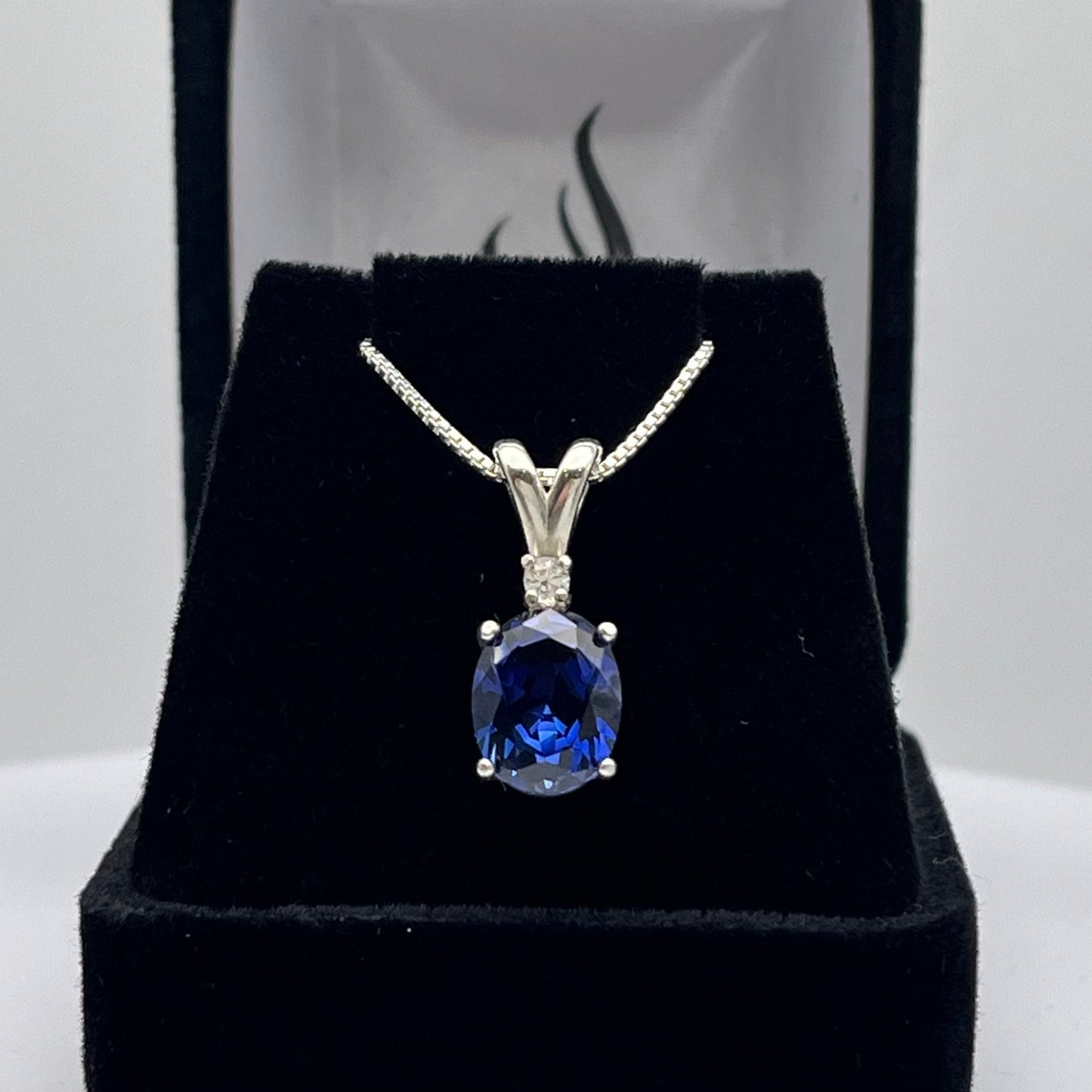 Gorgeous 3ct Blue & White Sapphire Sterling Silver Pendant Necklace Sapphire Septmeber Gift Trending Jewelry 14kt Gold 18"