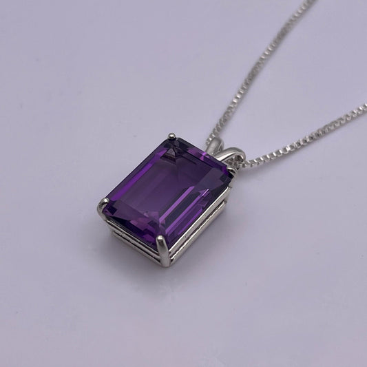 Gorgeous 13ct Royal Purple Amethyst Necklace Sterling Silver Trending Jewelry Gift Emerald Cut Amethyst February Birthstone