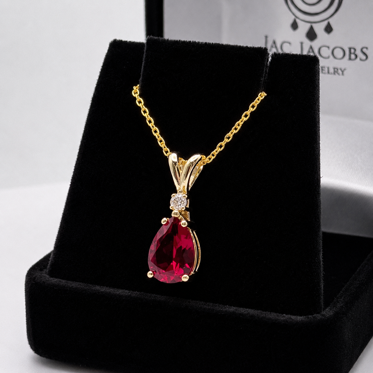 2.2CT Pear Cut Ruby Pendant Necklace | Natural Diamond Accent