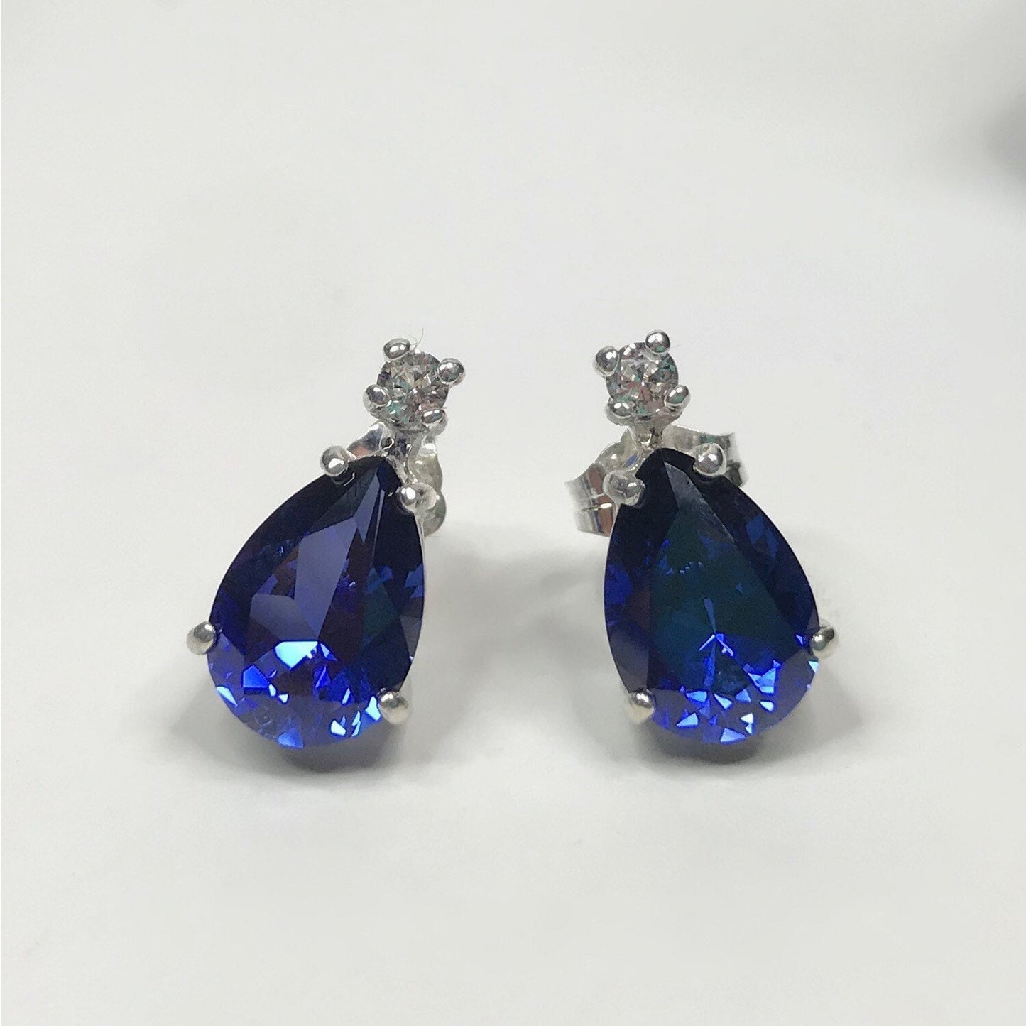 Beautiful 5ctw Pear Cut Sapphire Earrings Blue & White Sapphire Bridal Jewelry