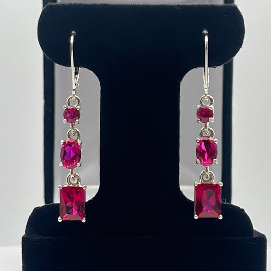 Beautiful 5ctw Multi Cut Ruby Earrings Ruby Drop Dangle Earrings