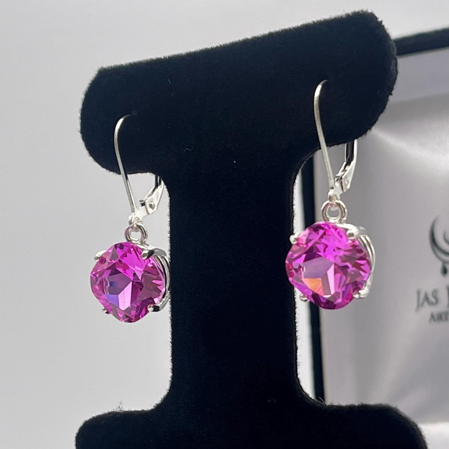 Beautiful 10ctw Cushion Cut Lab Grown Pink Sapphire Earrings in Sterling Silver