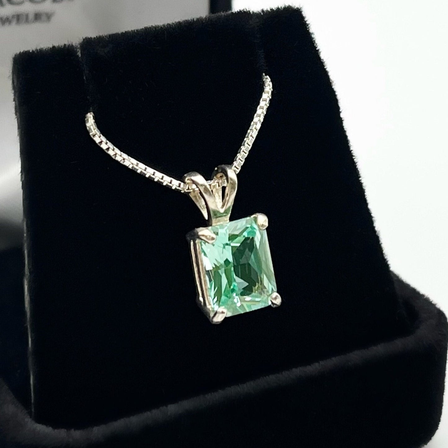BEAUTIFUL 2.5ct Sea Foam Green Spinel Necklace Sterling Silver Gift Jewelry Trends Trending Emerald Cut Ice Green Moissanite