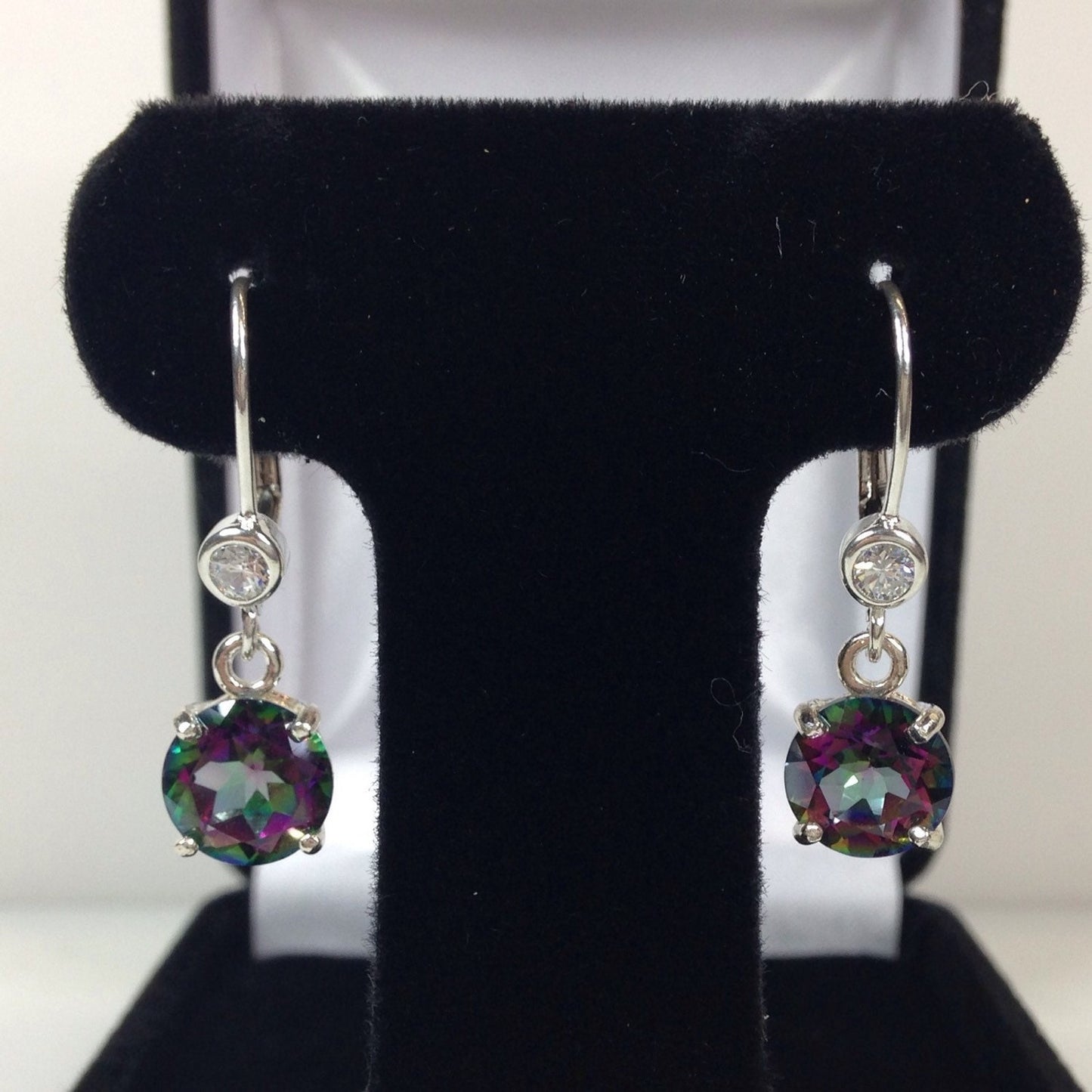 Beautiful 4ctw Mystic Topaz Earrings White Sapphire Accents in Sterling Silver