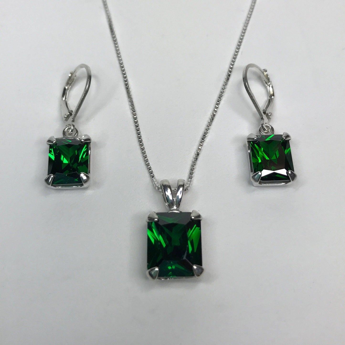 Gorgeous 13ctw Emerald Cut Emerald Pendant Necklace and Earring Set Fine Jewelry Gift Holiday May Birthstone Emerald Earring