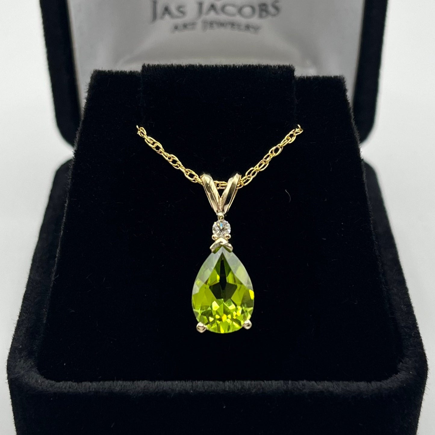Beautiful 2.2ct Genuine Pear Cut Peridot and Diamond Necklace 14k Gold Jewelry Gift August Birthstone jewelry
