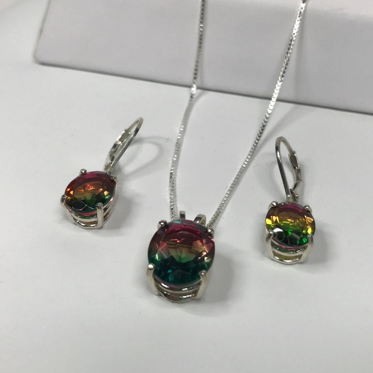 Beautiful Watermelon Tourmaline Quartz Necklace & Earrings Set