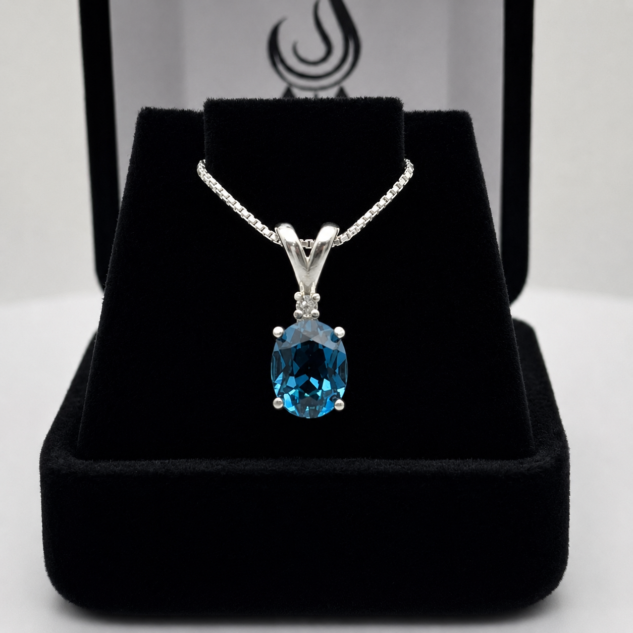 2.5ctw Oval Cut London Blue Topaz Pendant Necklace | White Sapphire Accent