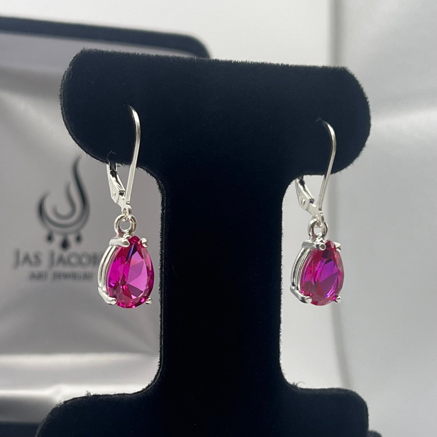 5ctw Pear Cut Bright Pink Sapphire Earrings
